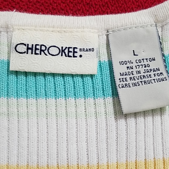 Cherokee Teal Orange yellow striped v-neck sweater  top Lrg. - Picture 5 of 7